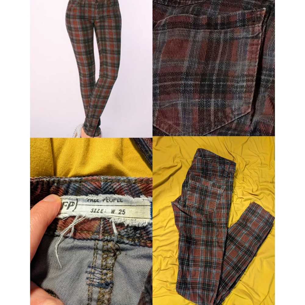 Free people, skinny straight leg corduroy plaid pants Size 25